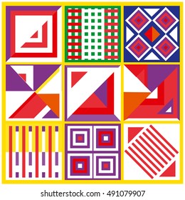 Trendy geometric elements memphis greeting cards design. Retro style texture, pattern and elements. Modern abstract design poster and cover template