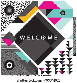 Trendy geometric elements memphis greeting cards design. Retro style texture, pattern and elements. Modern abstract design poster and cover template