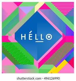 Trendy geometric elements memphis greeting cards design. Retro style texture, pattern and elements. Modern abstract design poster and cover template