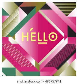 Trendy geometric elements memphis greeting cards design. Retro style texture, pattern and elements. Modern abstract design poster and cover template