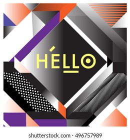 Trendy geometric elements memphis greeting cards design. Retro style texture, pattern and elements. Modern abstract design poster and cover template
