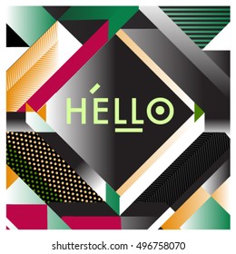 Trendy geometric elements memphis greeting cards design. Retro style texture, pattern and elements. Modern abstract design poster and cover template
