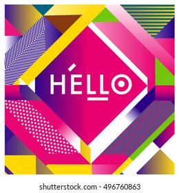 Trendy geometric elements memphis greeting cards design. Retro style texture, pattern and elements. Modern abstract design poster and cover template
