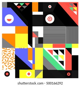 Trendy geometric elements memphis greeting cards design. Retro style texture, pattern and elements. Modern abstract design poster and cover template