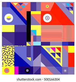 Trendy geometric elements memphis greeting cards design. Retro style texture, pattern and elements. Modern abstract design poster and cover template