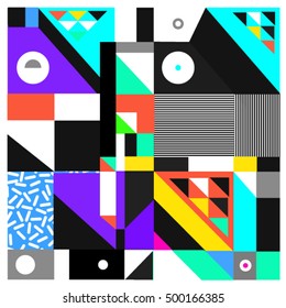 Trendy geometric elements memphis greeting cards design. Retro style texture, pattern and elements. Modern abstract design poster and cover template