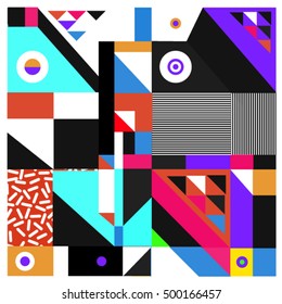 Trendy geometric elements memphis greeting cards design. Retro style texture, pattern and elements. Modern abstract design poster and cover template