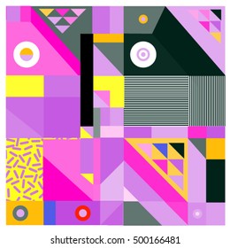 Trendy geometric elements memphis greeting cards design. Retro style texture, pattern and elements. Modern abstract design poster and cover template