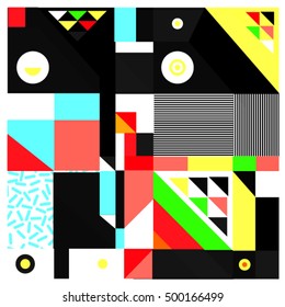 Trendy geometric elements memphis greeting cards design. Retro style texture, pattern and elements. Modern abstract design poster and cover template