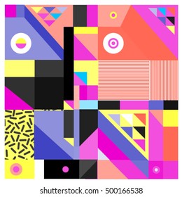 Trendy geometric elements memphis greeting cards design. Retro style texture, pattern and elements. Modern abstract design poster and cover template
