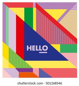 Trendy geometric elements memphis greeting cards design. Retro style texture, pattern and elements. Modern abstract design poster and cover template