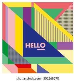 Trendy geometric elements memphis greeting cards design. Retro style texture, pattern and elements. Modern abstract design poster and cover template