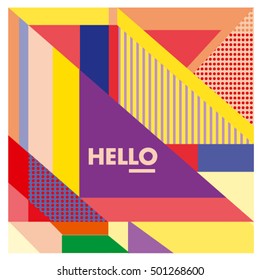 Trendy geometric elements memphis greeting cards design. Retro style texture, pattern and elements. Modern abstract design poster and cover template
