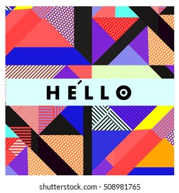Trendy geometric elements memphis greeting cards design. Retro style texture, pattern and elements. Modern abstract design poster and cover template