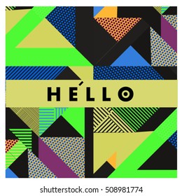 Trendy geometric elements memphis greeting cards design. Retro style texture, pattern and elements. Modern abstract design poster and cover template
