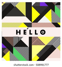 Trendy geometric elements memphis greeting cards design. Retro style texture, pattern and elements. Modern abstract design poster and cover template