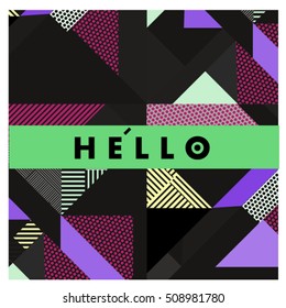 Trendy geometric elements memphis greeting cards design. Retro style texture, pattern and elements. Modern abstract design poster and cover template