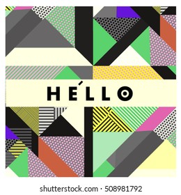 Trendy geometric elements memphis greeting cards design. Retro style texture, pattern and elements. Modern abstract design poster and cover template
