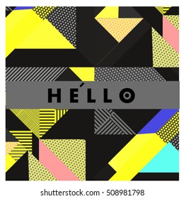 Trendy geometric elements memphis greeting cards design. Retro style texture, pattern and elements. Modern abstract design poster and cover template
