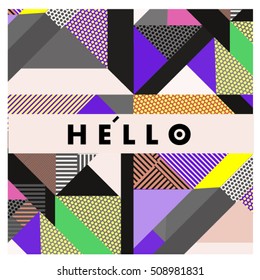 Trendy geometric elements memphis greeting cards design. Retro style texture, pattern and elements. Modern abstract design poster and cover template