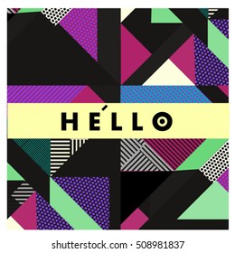 Trendy geometric elements memphis greeting cards design. Retro style texture, pattern and elements. Modern abstract design poster and cover template