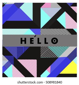 Trendy geometric elements memphis greeting cards design. Retro style texture, pattern and elements. Modern abstract design poster and cover template