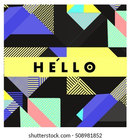 Trendy geometric elements memphis greeting cards design. Retro style texture, pattern and elements. Modern abstract design poster and cover template