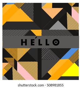 Trendy geometric elements memphis greeting cards design. Retro style texture, pattern and elements. Modern abstract design poster and cover template