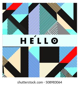 Trendy geometric elements memphis greeting cards design. Retro style texture, pattern and elements. Modern abstract design poster and cover template
