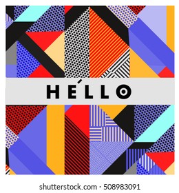 Trendy geometric elements memphis greeting cards design. Retro style texture, pattern and elements. Modern abstract design poster and cover template