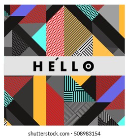Trendy geometric elements memphis greeting cards design. Retro style texture, pattern and elements. Modern abstract design poster and cover template