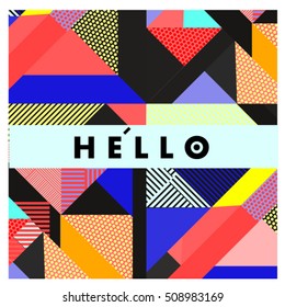 Trendy geometric elements memphis greeting cards design. Retro style texture, pattern and elements. Modern abstract design poster and cover template