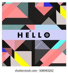 Trendy geometric elements memphis greeting cards design. Retro style texture, pattern and elements. Modern abstract design poster and cover template
