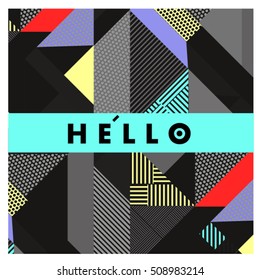 Trendy geometric elements memphis greeting cards design. Retro style texture, pattern and elements. Modern abstract design poster and cover template