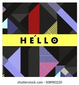 Trendy geometric elements memphis greeting cards design. Retro style texture, pattern and elements. Modern abstract design poster and cover template