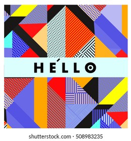 Trendy geometric elements memphis greeting cards design. Retro style texture, pattern and elements. Modern abstract design poster and cover template
