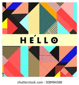 Trendy geometric elements memphis greeting cards design. Retro style texture, pattern and elements. Modern abstract design poster and cover template
