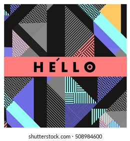 Trendy geometric elements memphis greeting cards design. Retro style texture, pattern and elements. Modern abstract design poster and cover template