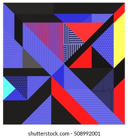 Trendy geometric elements memphis greeting cards design. Retro style texture, pattern and elements. Modern abstract design poster and cover template