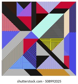 Trendy geometric elements memphis greeting cards design. Retro style texture, pattern and elements. Modern abstract design poster and cover template