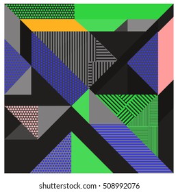 Trendy geometric elements memphis greeting cards design. Retro style texture, pattern and elements. Modern abstract design poster and cover template
