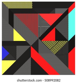 Trendy geometric elements memphis greeting cards design. Retro style texture, pattern and elements. Modern abstract design poster and cover template