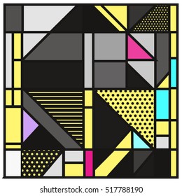 Trendy geometric elements memphis greeting cards design. Retro style texture, pattern and elements. Modern abstract design poster and cover template