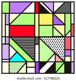 Trendy geometric elements memphis greeting cards design. Retro style texture, pattern and elements. Modern abstract design poster and cover template