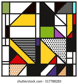 Trendy geometric elements memphis greeting cards design. Retro style texture, pattern and elements. Modern abstract design poster and cover template