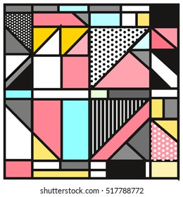 Trendy geometric elements memphis greeting cards design. Retro style texture, pattern and elements. Modern abstract design poster and cover template