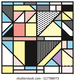 Trendy geometric elements memphis greeting cards design. Retro style texture, pattern and elements. Modern abstract design poster and cover template