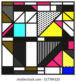 Trendy geometric elements memphis greeting cards design. Retro style texture, pattern and elements. Modern abstract design poster and cover template
