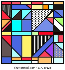 Trendy geometric elements memphis greeting cards design. Retro style texture, pattern and elements. Modern abstract design poster and cover template