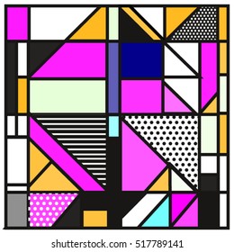 Trendy geometric elements memphis greeting cards design. Retro style texture, pattern and elements. Modern abstract design poster and cover template